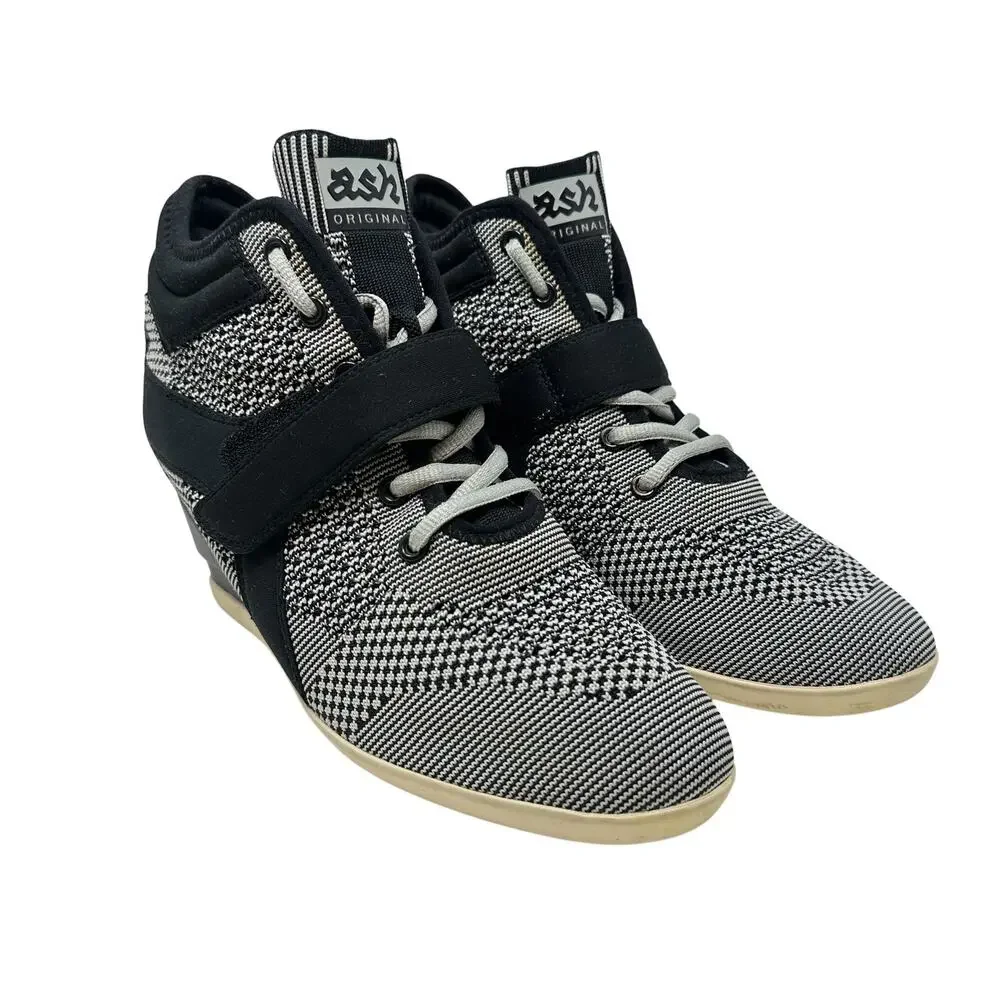 Ash Bebop Knit Wedge Sneakers High‎ Top Platform Black Gray Size 40 US 9.5 10